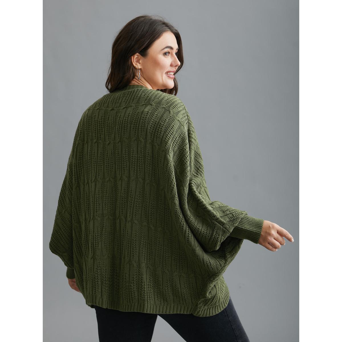 Plus Size Curved Open-Front Dolman Sleeve Knit Cardigan Moss Women Casual Loose Long Sleeve Everyday Cardigans BloomChic 14-16/1X Product Image