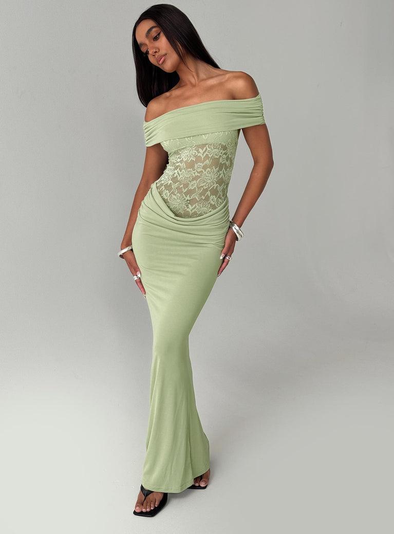 Gwendolen Off The Shoulder Maxi Dress Green Product Image