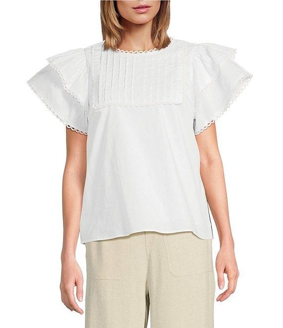 Sugarlips Poplin Crew Neck Short Sleeve Woven Top Product Image