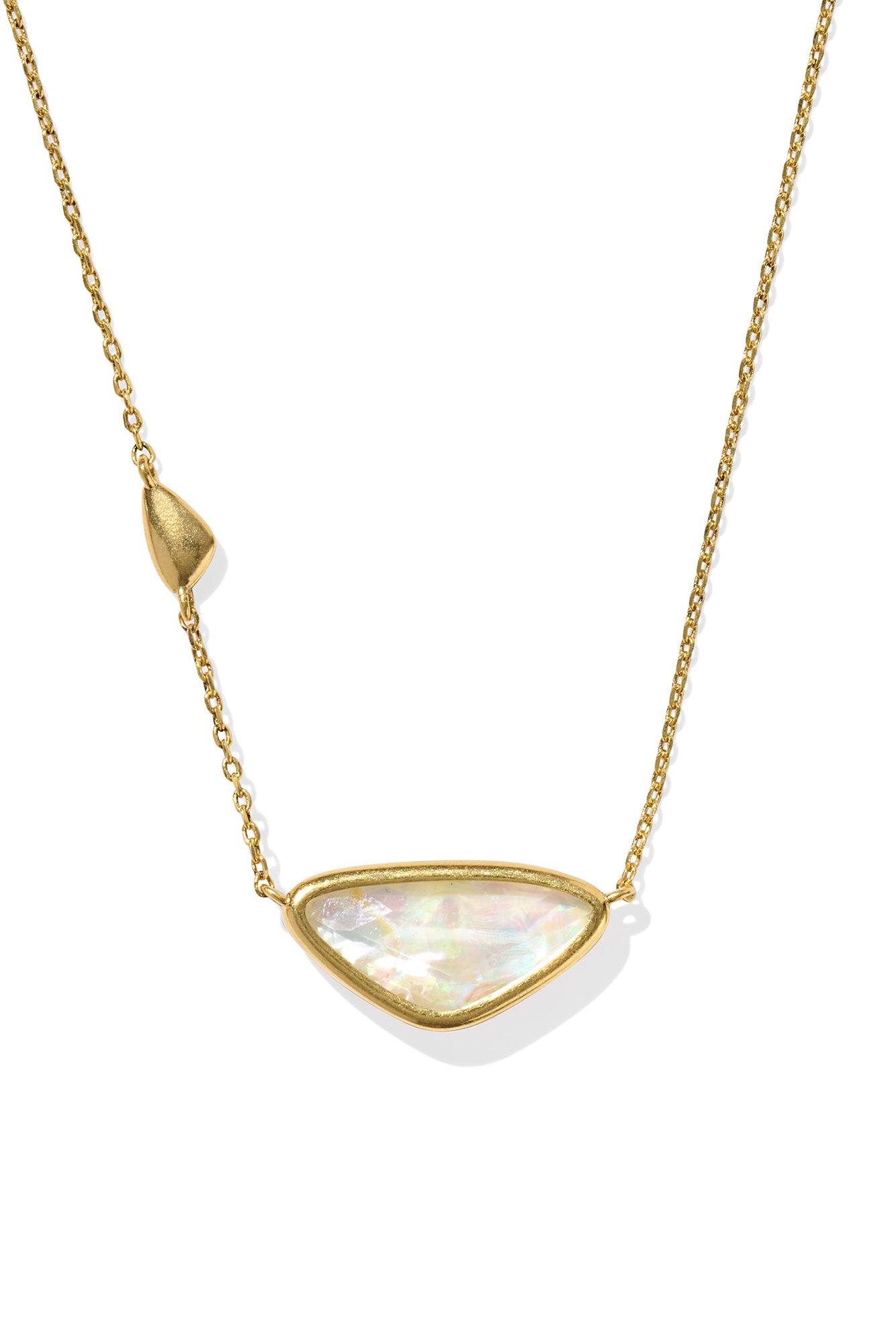 Margot Vintage Gold Short Pendant Necklace Iridescent Abalone Product Image