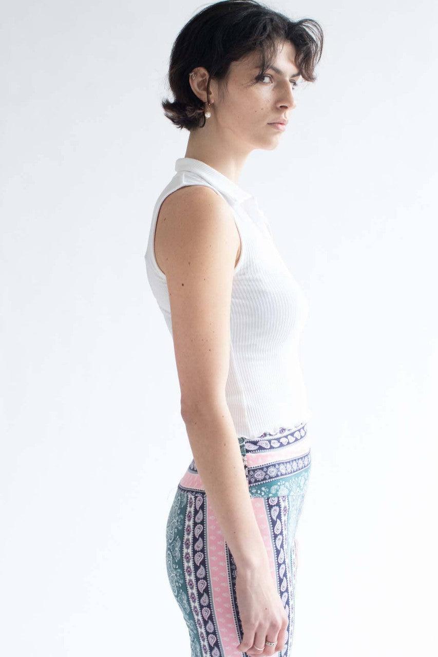 White Ribbed Sleeveless Polo 1 Product Image