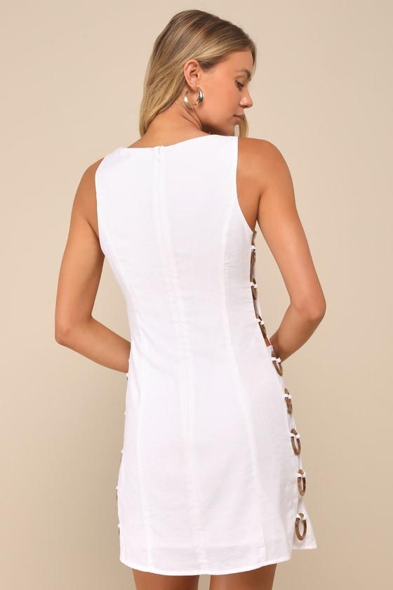 Decidedly Summery Ivory Cutout Sleeveless O-Ring Mini Dress Product Image