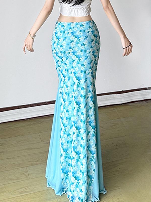 Mesh Patchwork Fishtail Maxi Skirt Product Image