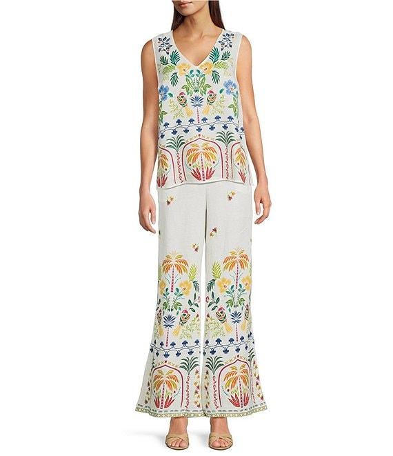 JOHNNY WAS Mixed Floral Printed Linen V-Neck Sleeveless Coordinaiting Tank Product Image
