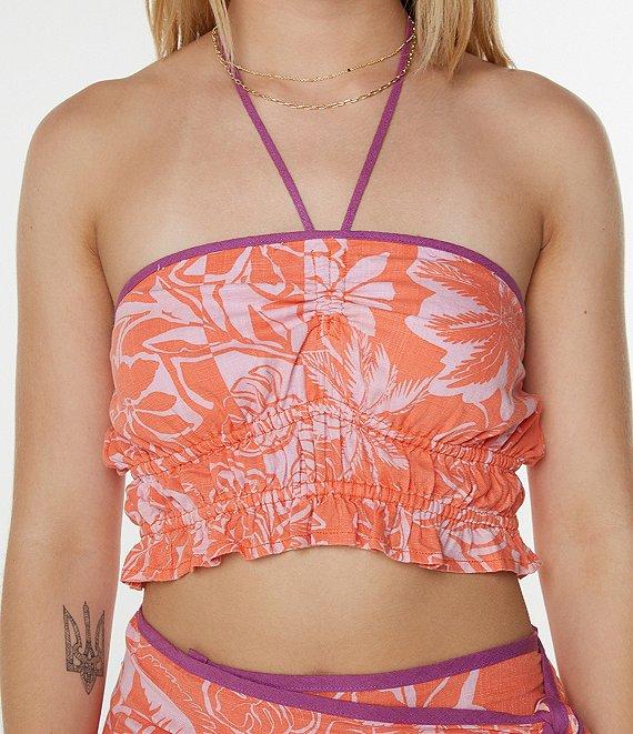 Roxy Marcella Halter-Neck Tropical Floral Print Cropped Tank Top Product Image