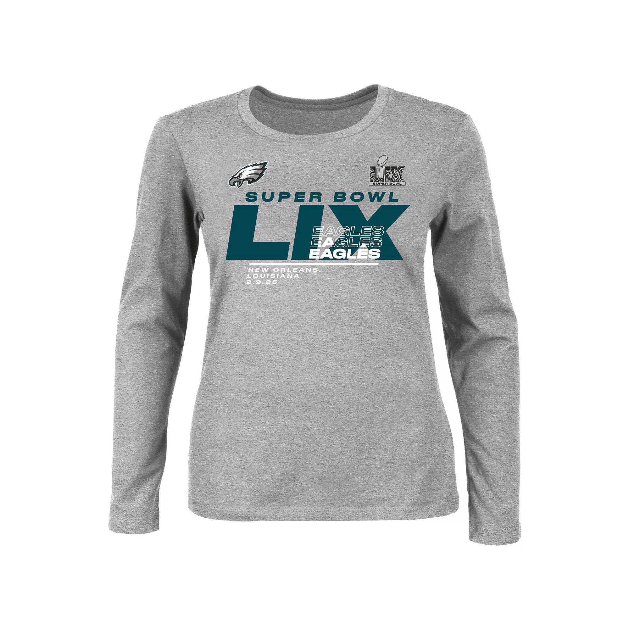 Women's Fanatics Heather Gray Philadelphia Eagles Super Bowl LIX Plus Size Quick Pass Long Sleeve Scoop Neck T-Shirt, Size: 4XL, Grey Product Image