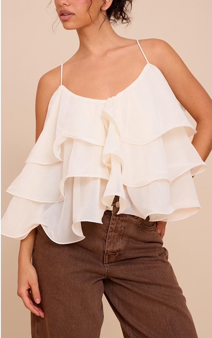 Cream Chiffon Layered Puffball Top Product Image