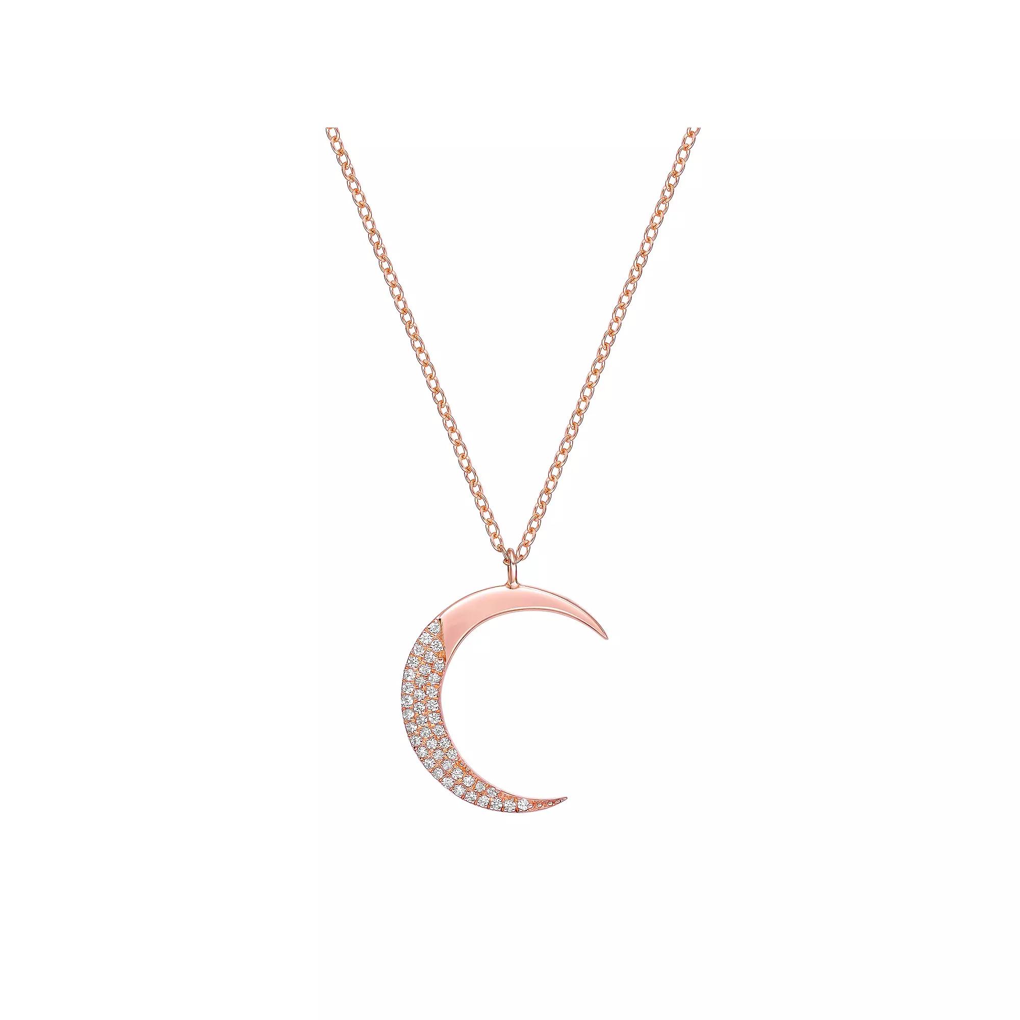 Gemminded Sterling Silver 1/6 Carat T.W. Diamond Crescent Pendant Necklace, Women's, Size: 18", Pink Tone Product Image
