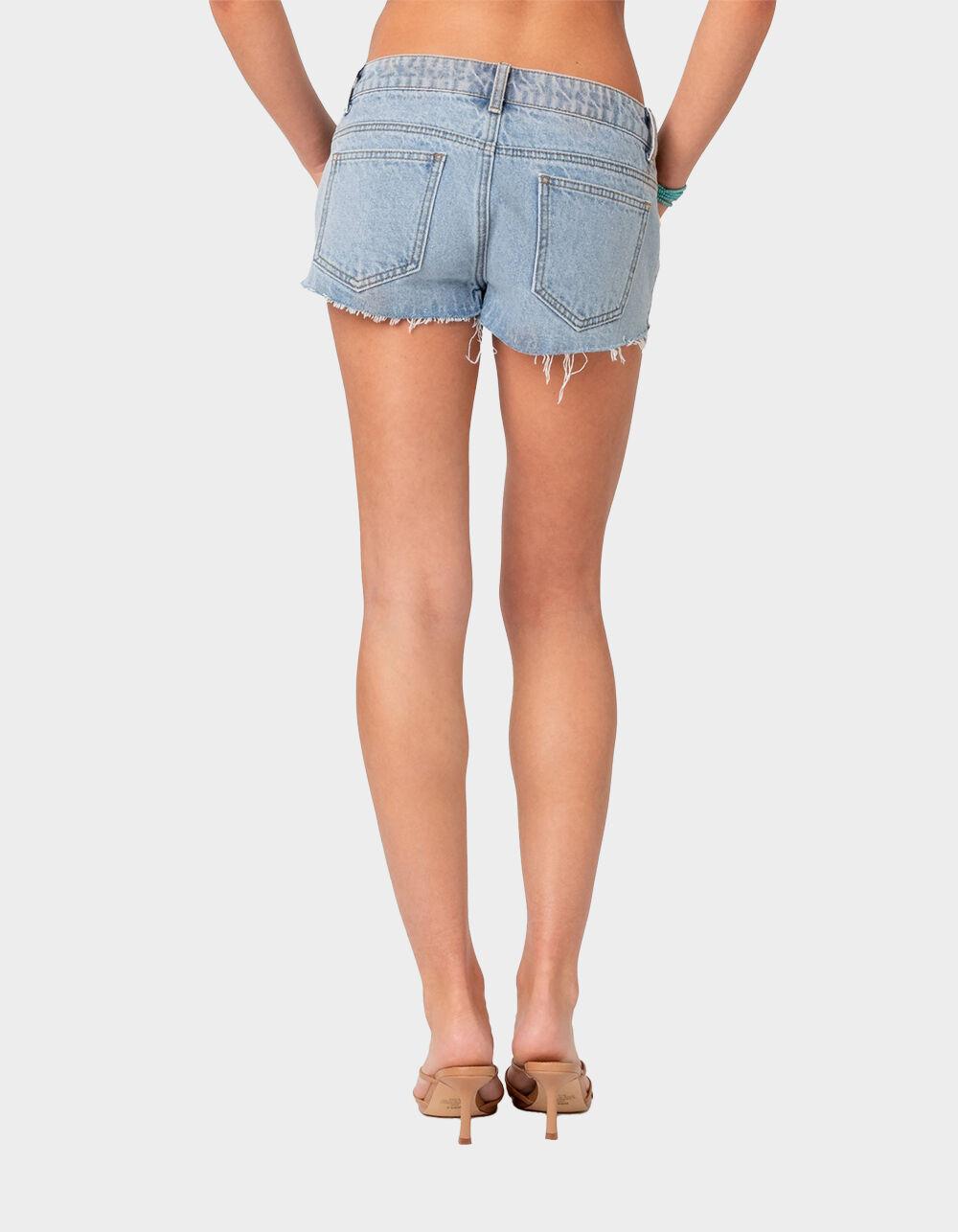 EDIKTED Devin Low Rise Micro Denim Shorts - LIGHT BLUE Product Image