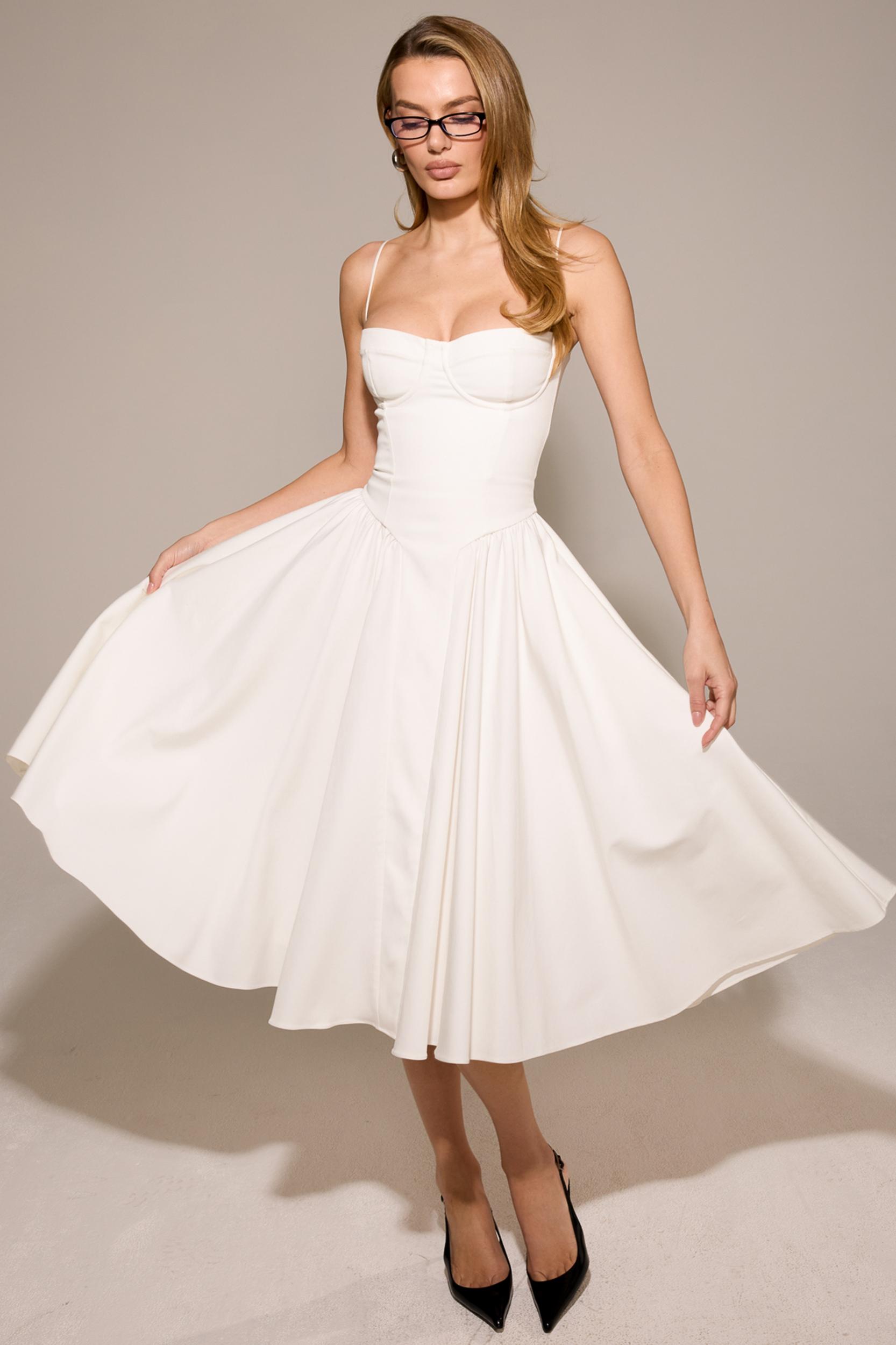 Samaria  white corset midi dress Product Image
