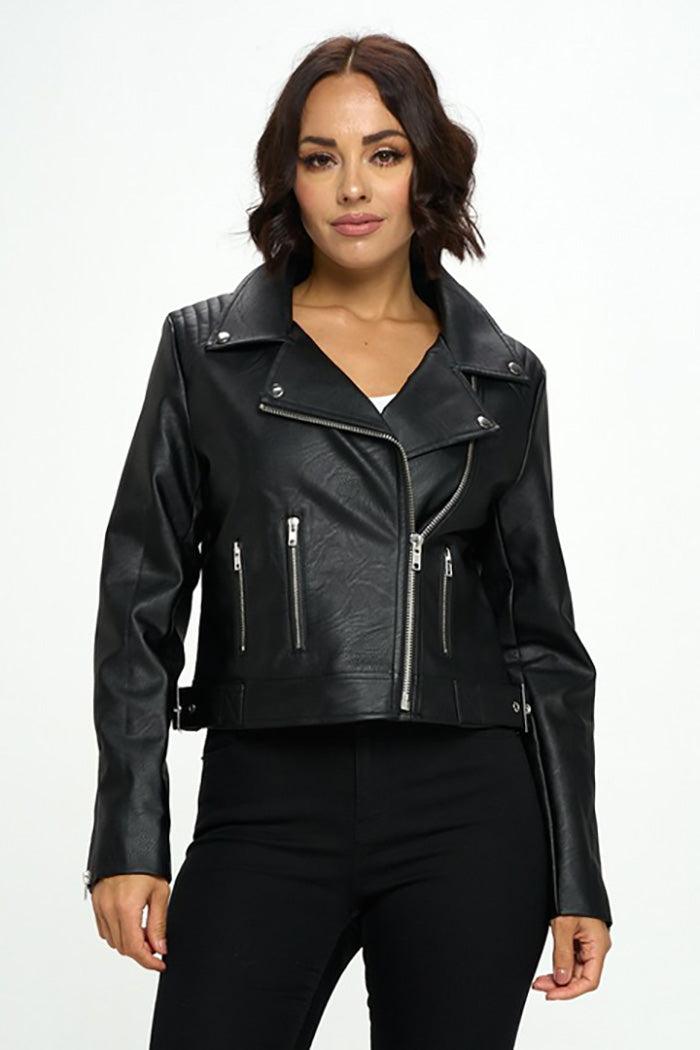 Faux Leather Moto Biker Jacket Product Image