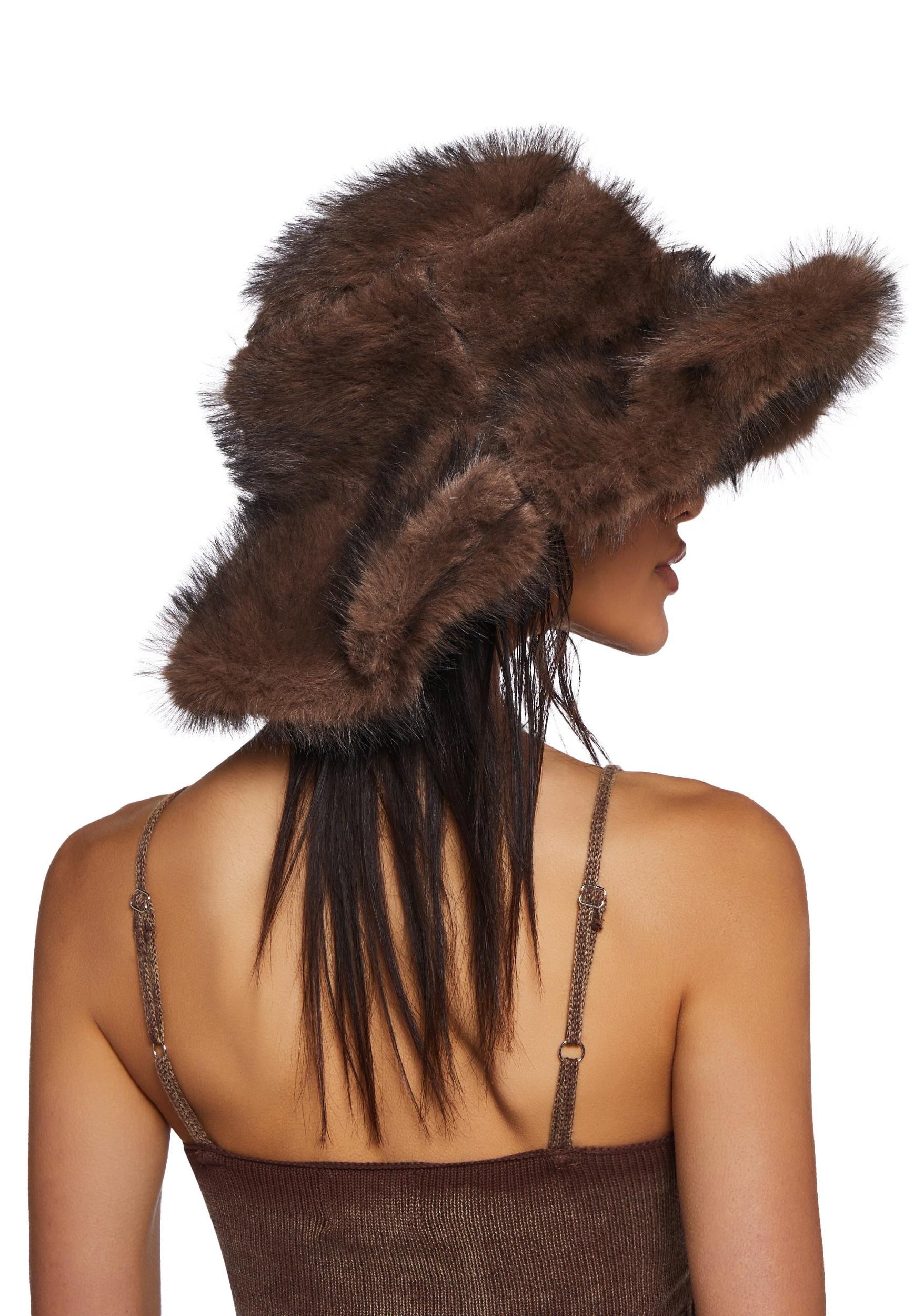 Darker Wavs Faux Fur Oversized Bucket Hat - Dark Brown Product Image