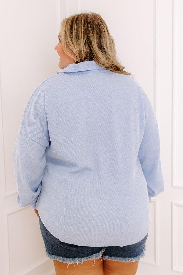 Chic Harvest Knit Henley Top in Sky Blue Curves Product Image