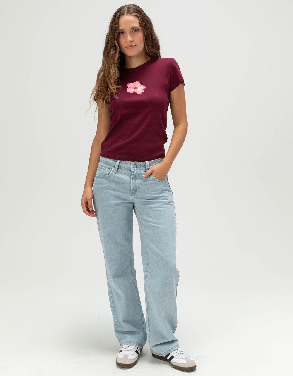 FULL TILT Hibiscus Womens Baby Tee - BURGUNDY Product Image