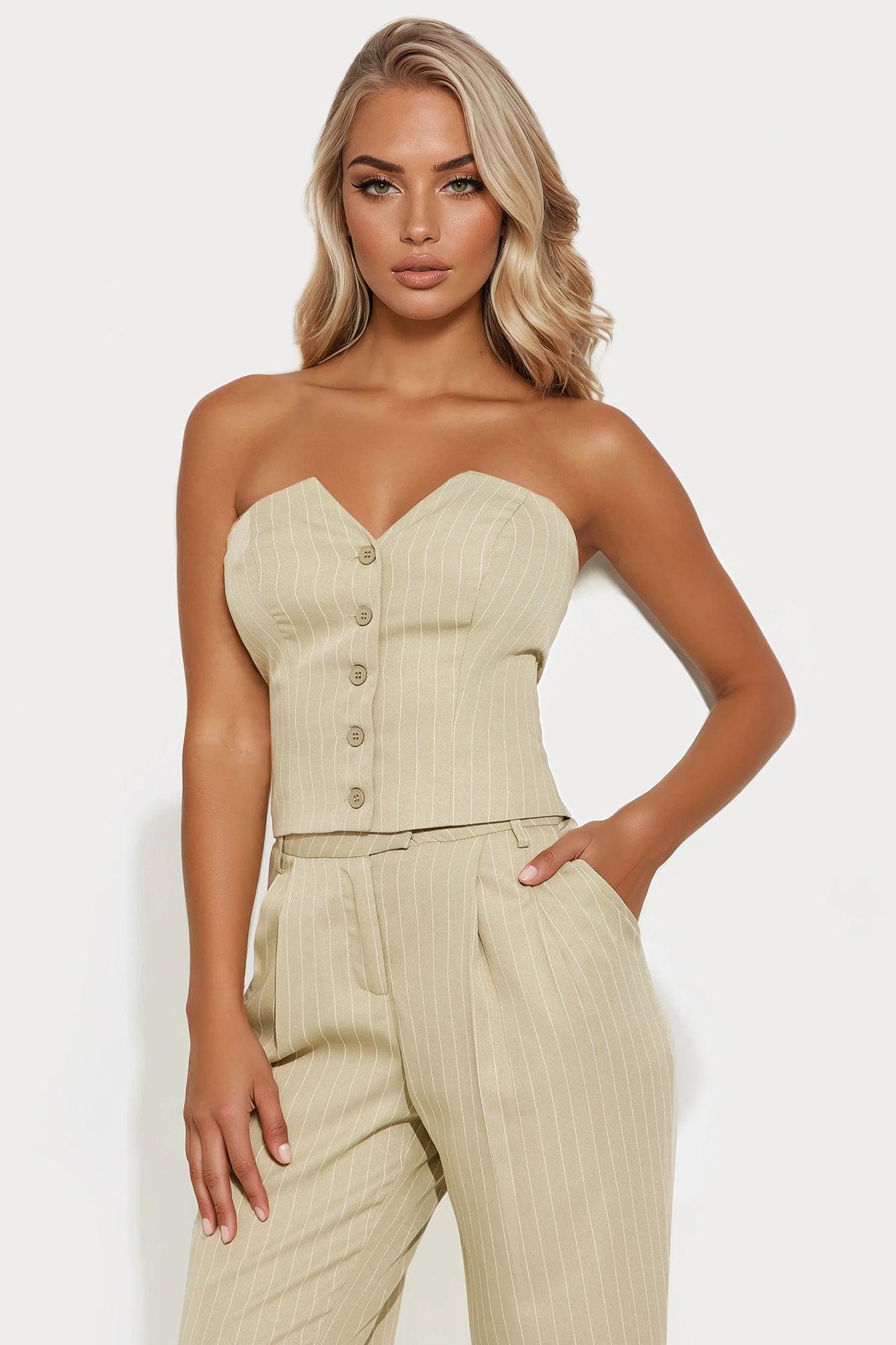 Alessandra Pinstripe Pant Set - Sage Product Image
