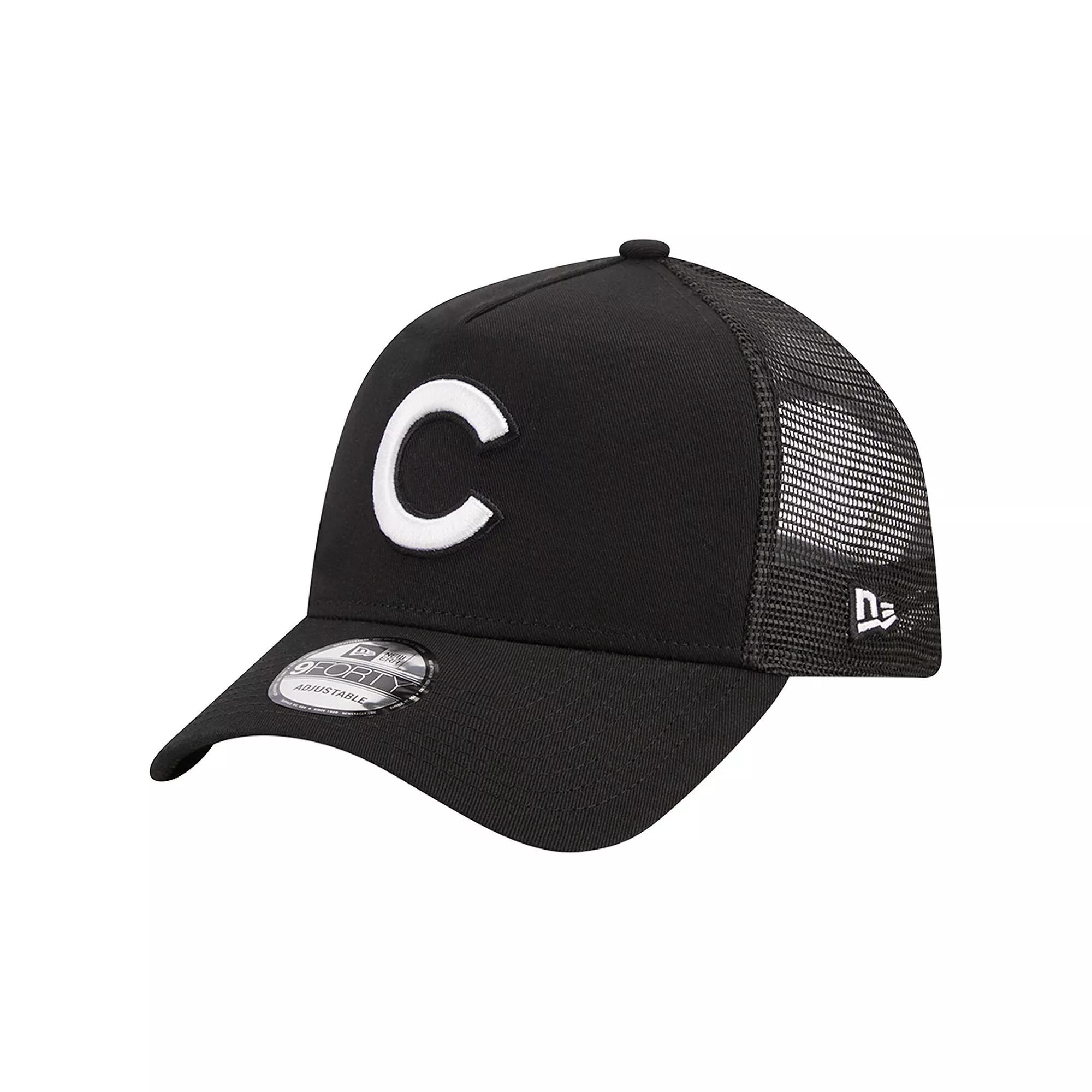 Men's New Era Black Chicago Cubs A-Frame 9FORTY Trucker Adjustable Hat Product Image