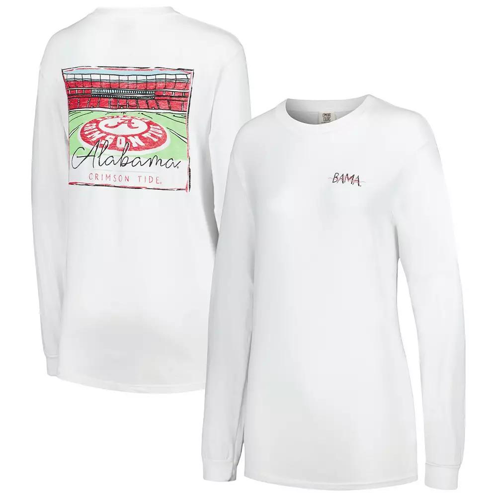 Women's White Alabama Crimson Tide Hand-Drawn Stadium Comfort Colors Oversized Long Sleeve T-Shirt, Size: Small Product Image