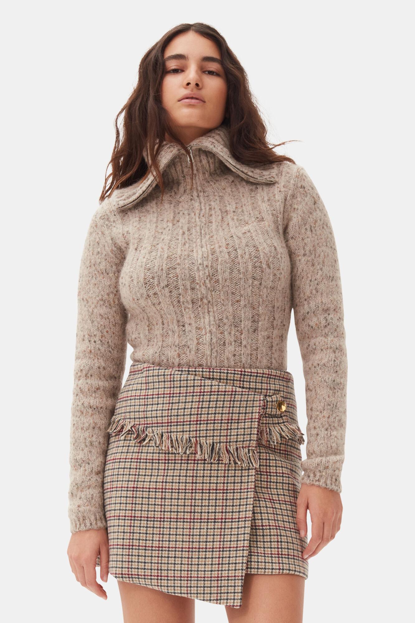 Brown Highneck Zip Cardigan Product Image