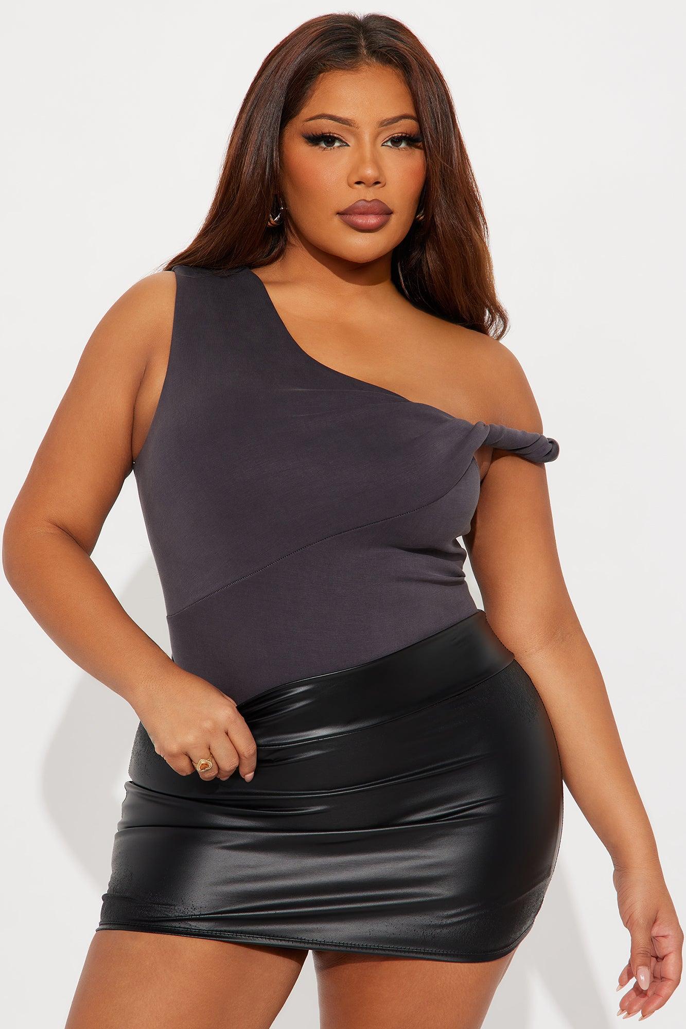 Midnight Views Twist Off Shoulder Bodysuit - Grey Female Product Image