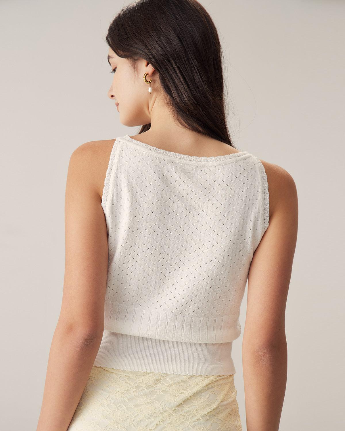 White Boat Neck Slim Tank Product Image