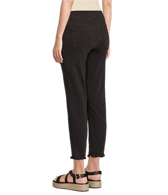 Multiples Solid Garment Dyed Straight Leg Fringe Hem Pull-On Ankle Pants Product Image