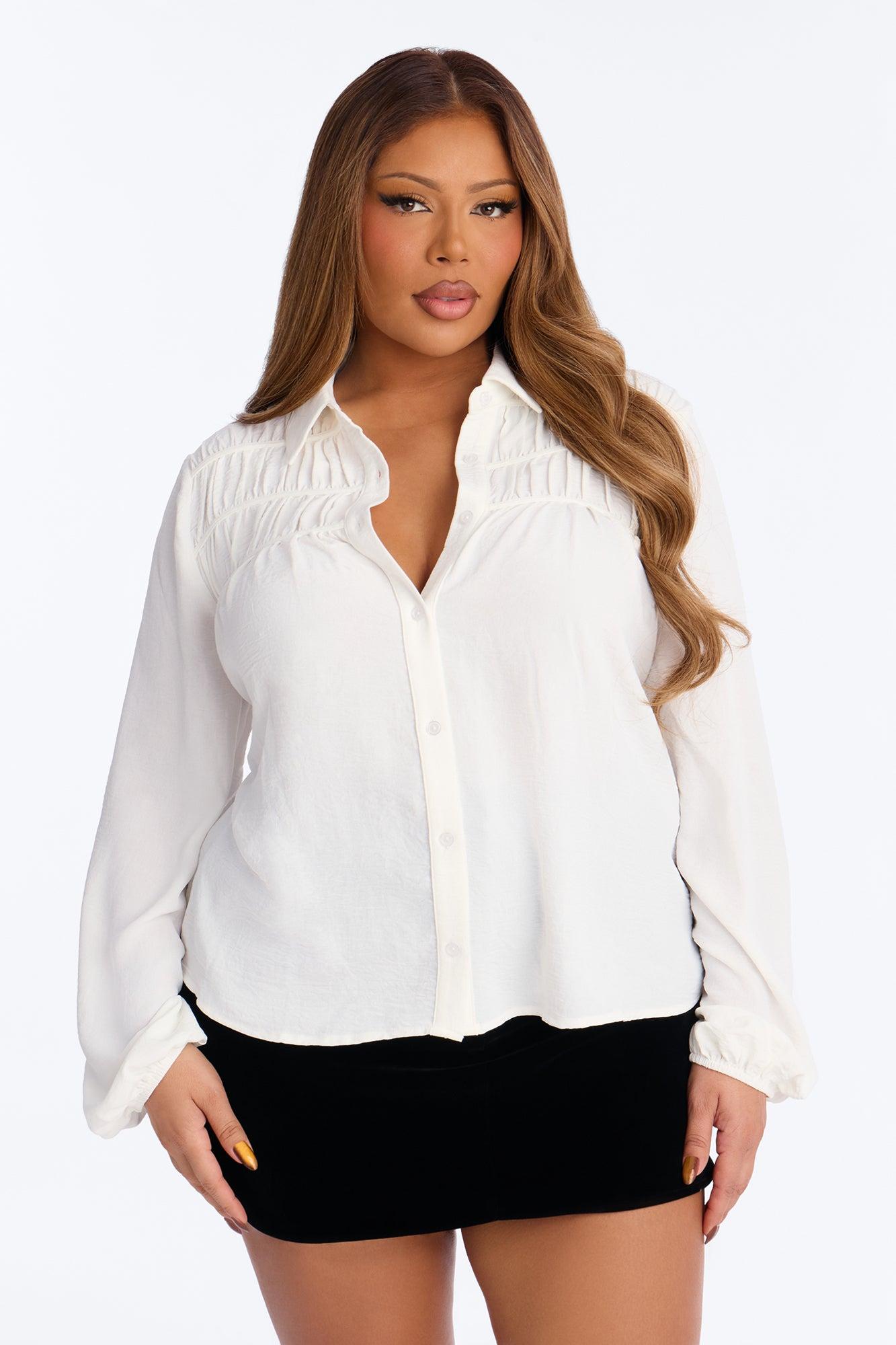So Far So Good Ruched Airflow Shirt - Cream Female Product Image