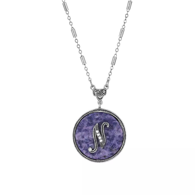 1928 Silver Tone Round Initial Pendant Necklace, Women's, J Product Image
