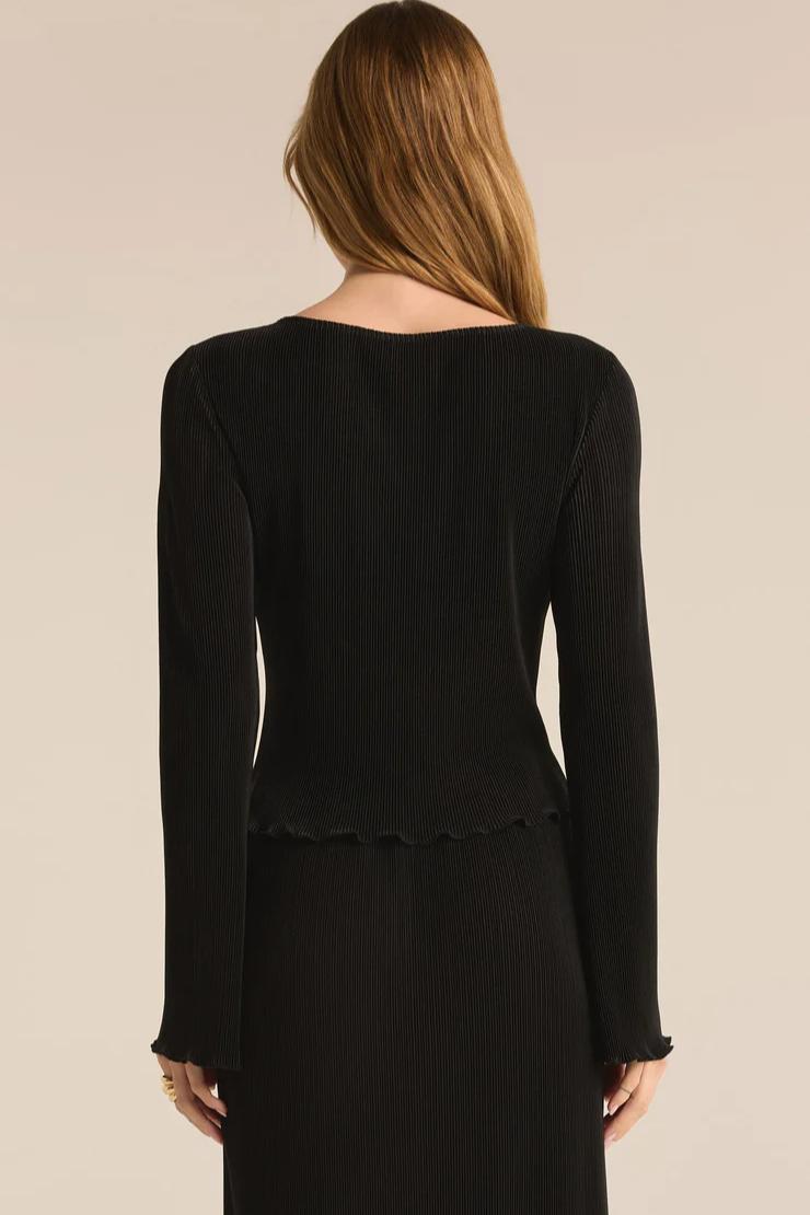 Veronica Pleated Boat Neck Top - Black Product Image