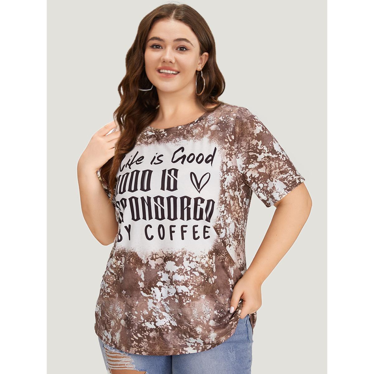Plus Size Letter Print Contrast Tie Dye Round Neck T-shirt Multicolor Women Casual Printed Letter Dailywear T-shirts BloomChic 14-16/1X Product Image