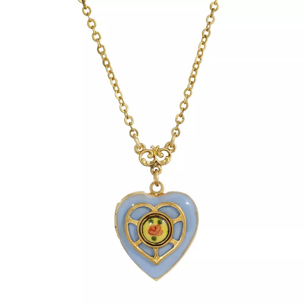 1928 Gold Tone Enamel Floral Heart Locket Necklace, Womens, Pink Product Image