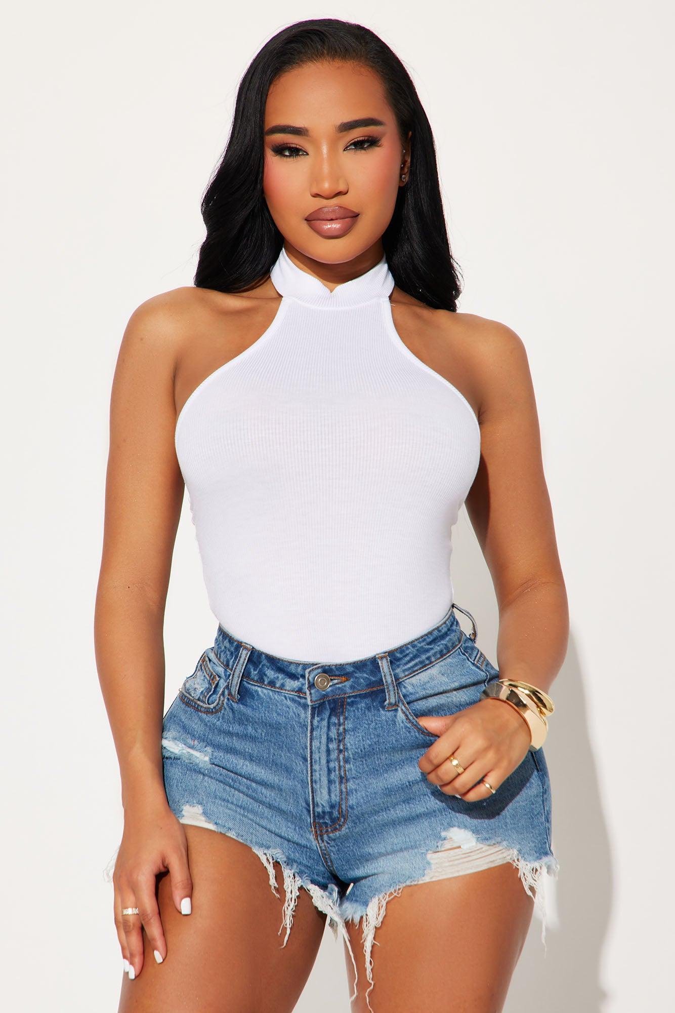Bitter Sweet Ribbed Halter Bodysuit - White Product Image