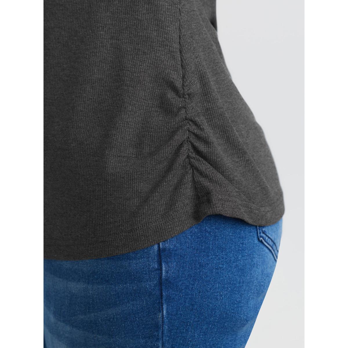 Plus Size Supersoft Turtleneck Ribbed T-Shirt DimGray Women Leisure Texture Turtleneck Bodycon Casual T-shirts BloomChic 12/L Product Image