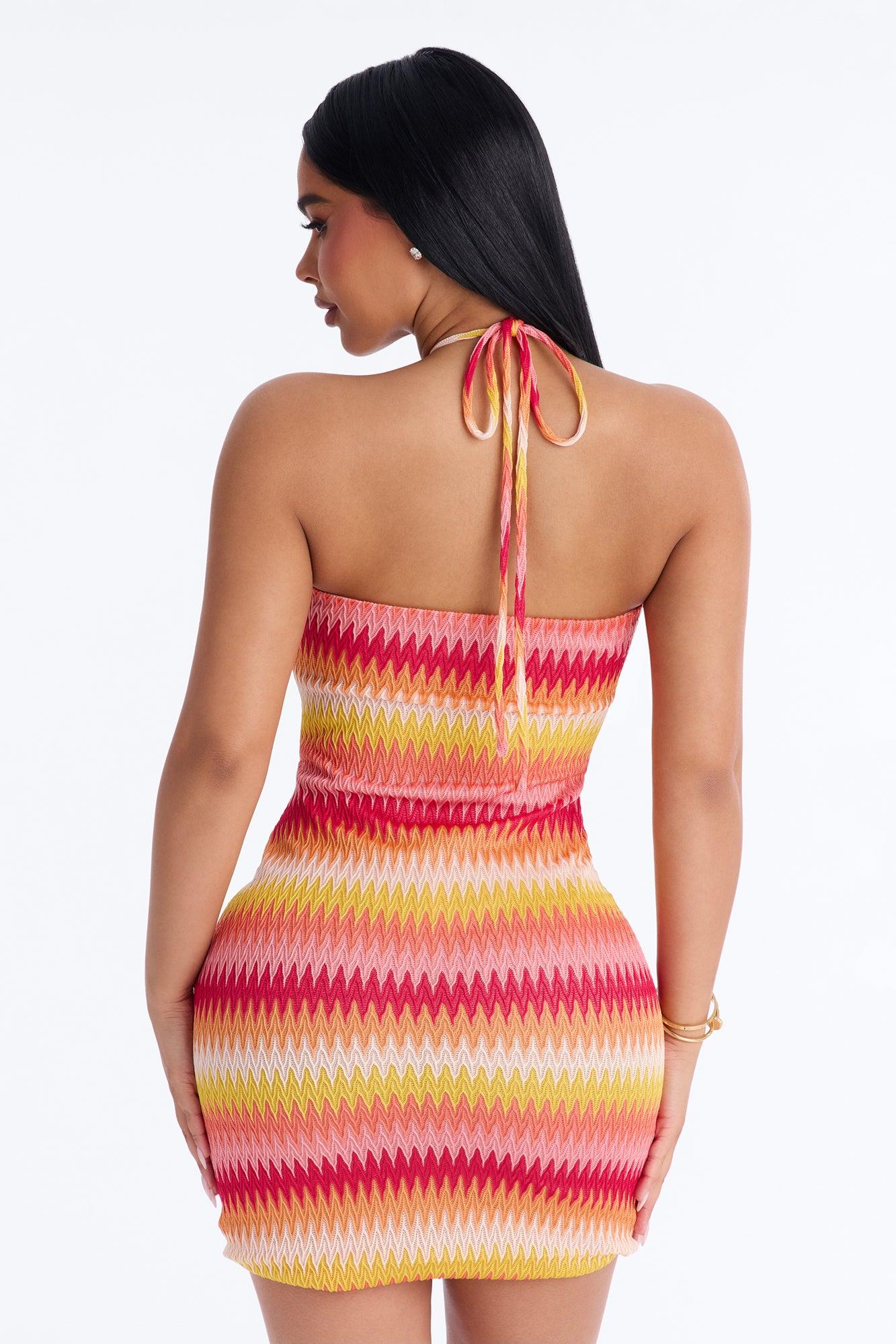 Off The Grid Chevron Crochet Mini Dress - Pink/combo Female Product Image