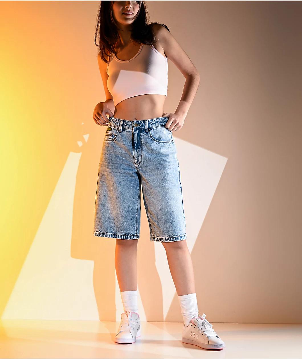 Empyre Sydney Partay Blue Light Wash Denim Shorts Product Image