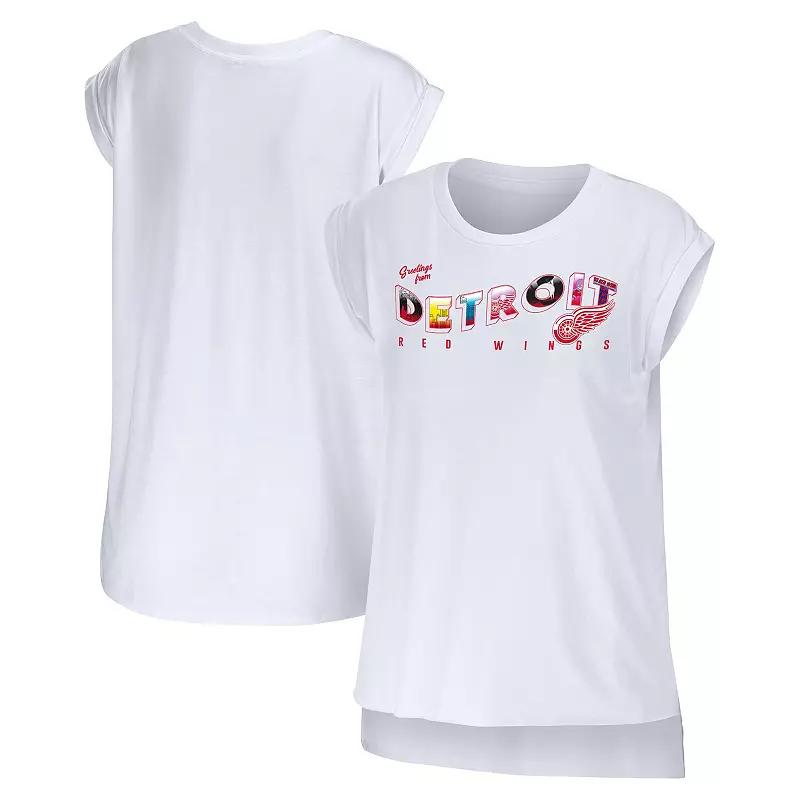 Women's WEAR by Erin Andrews White Detroit Red Wings Greetings From Muscle T-Shirt,  Product Image