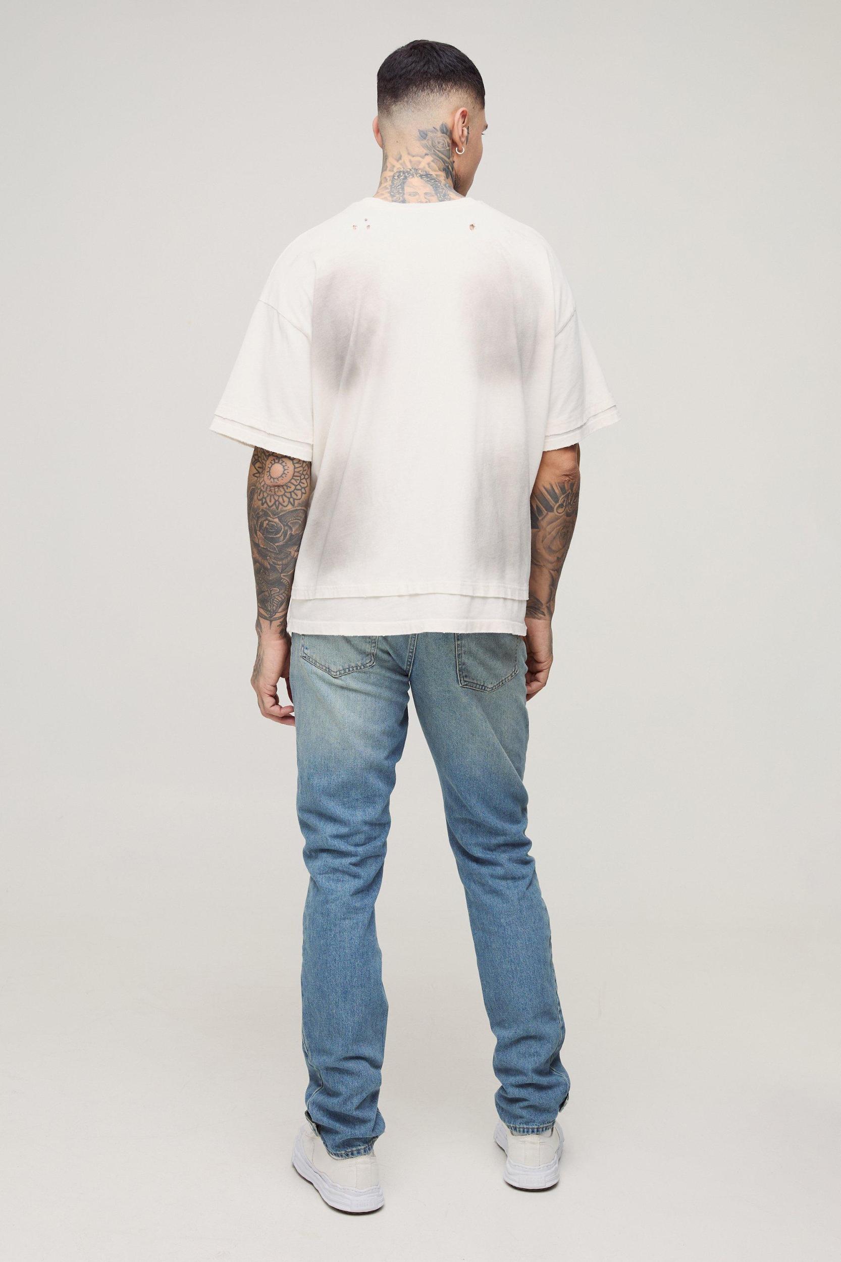 Tall Slim Rigid Pu Star Applique Gusset Jeans | boohooMAN USA Product Image