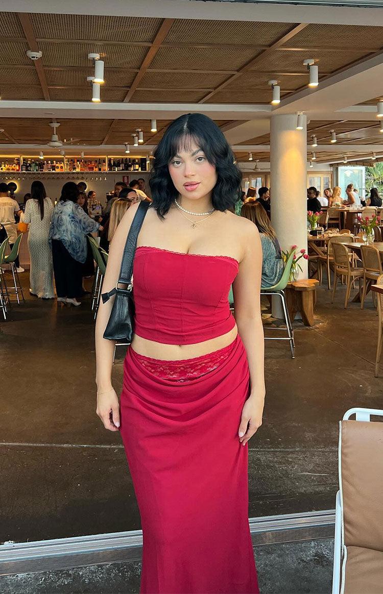 Crimson Rose Red Lace Corset Top Product Image