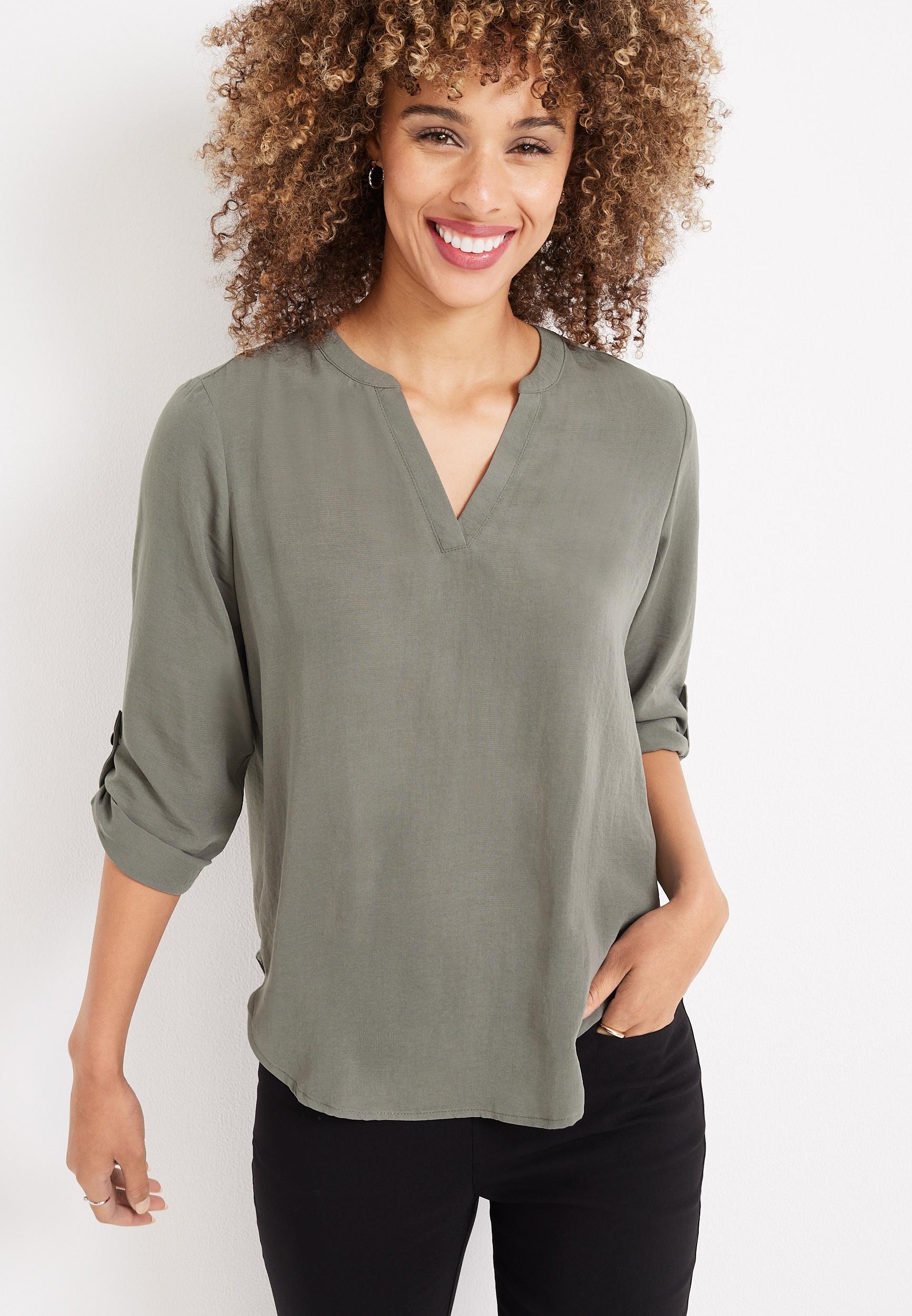 Maurices Womens Large Size Atwood 3/4 Sleeve Popover Blouse Product Image