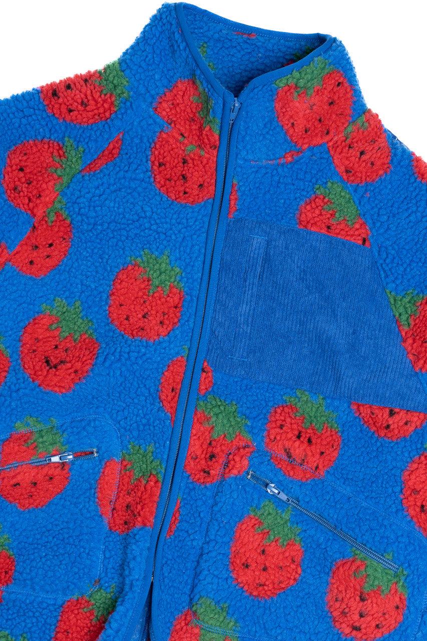 Fruit Pattern Corduroy Detail Faux Sherpa Jacket Product Image