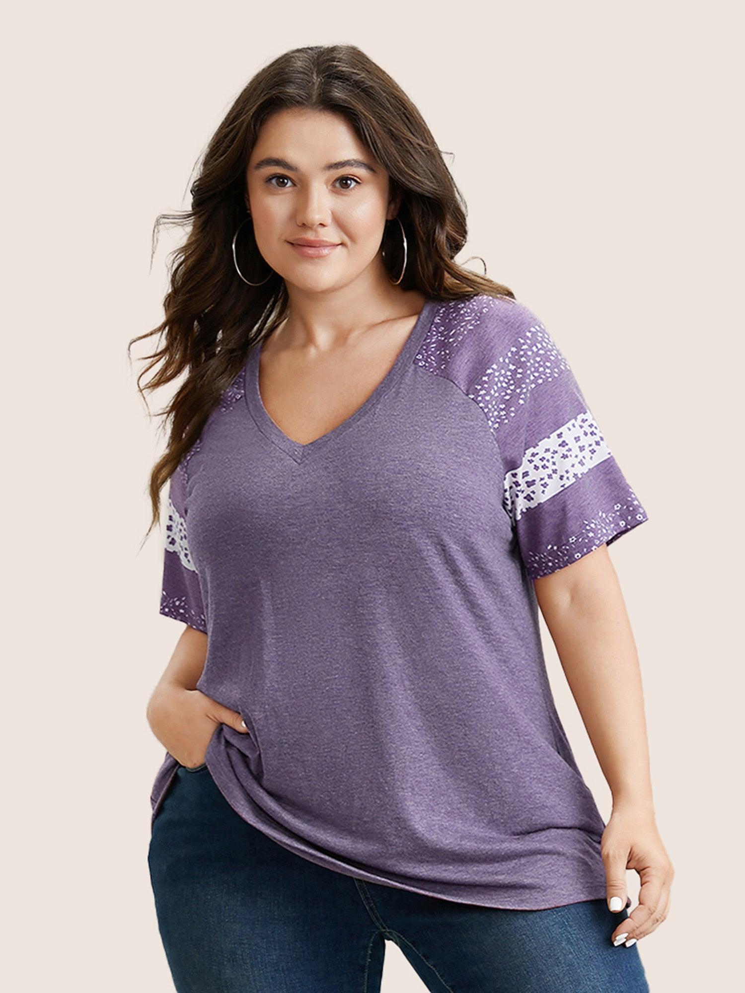 Ditsy Floral Colorblock Contrast Raglan Sleeve T-shirt Female Product Image