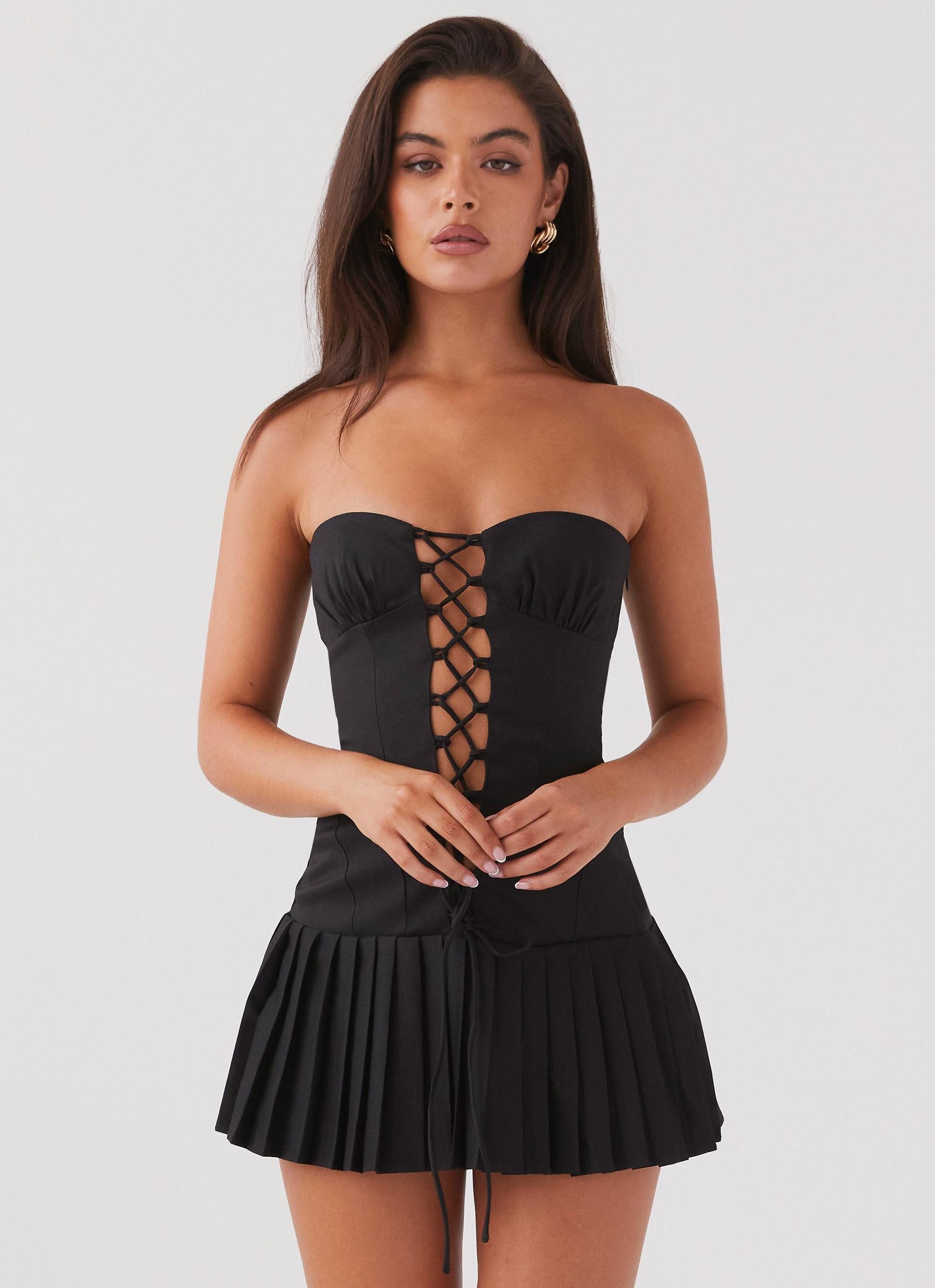 Heating Up Lace Up Mini Dress - Black Product Image