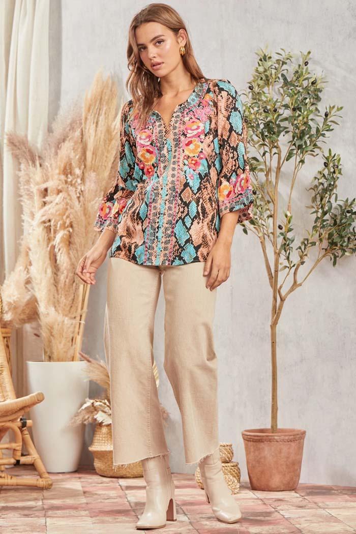 Embroidery Detail Bell Sleeve Top Product Image