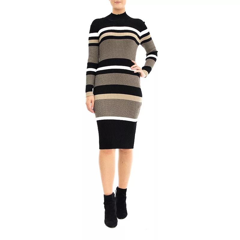 Women's Nina Leonard Striped Sweater Dress, Size: Small, Black  Ivory Product Image