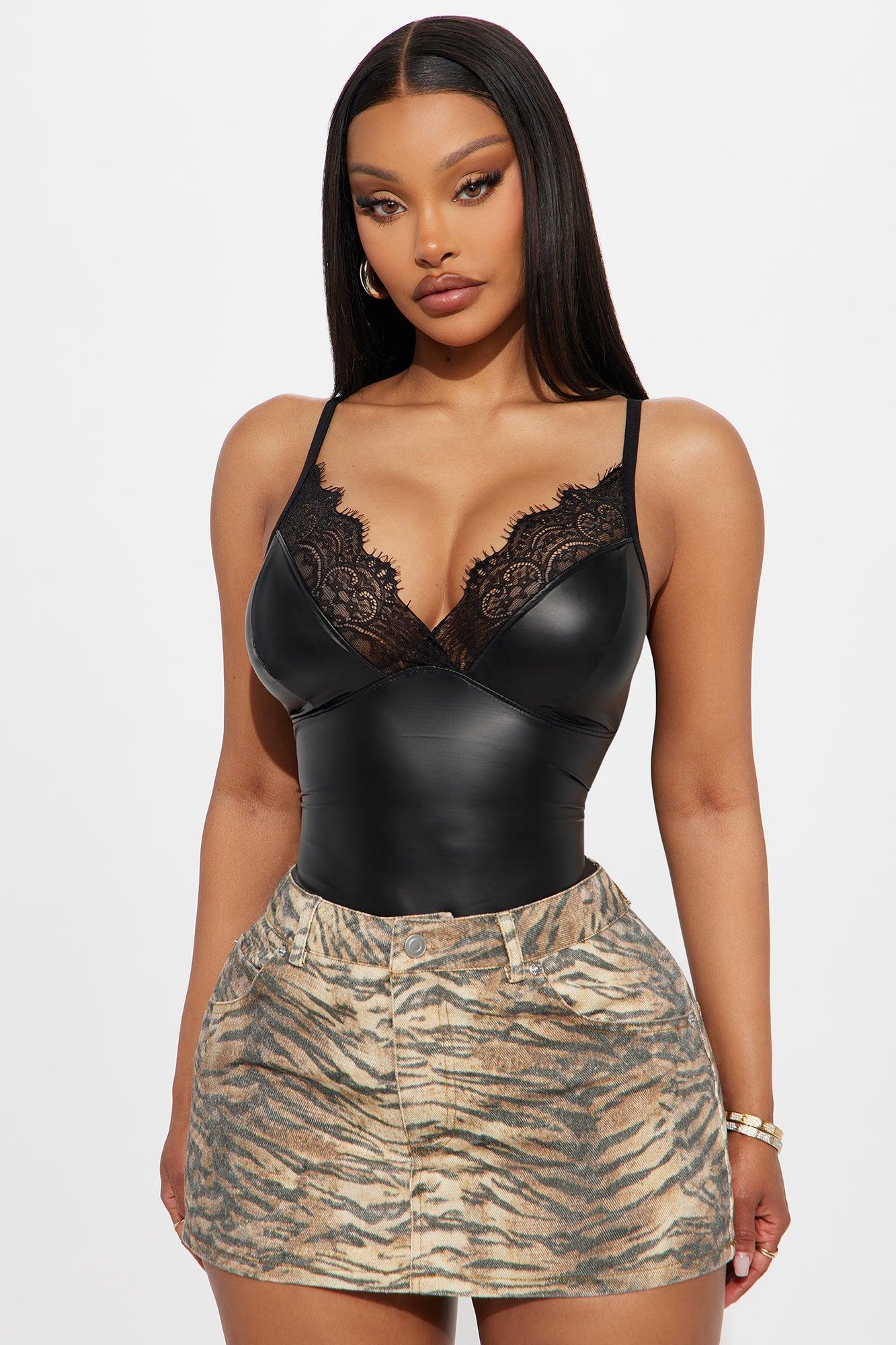 Effie Faux Leather Bodysuit - Black Product Image