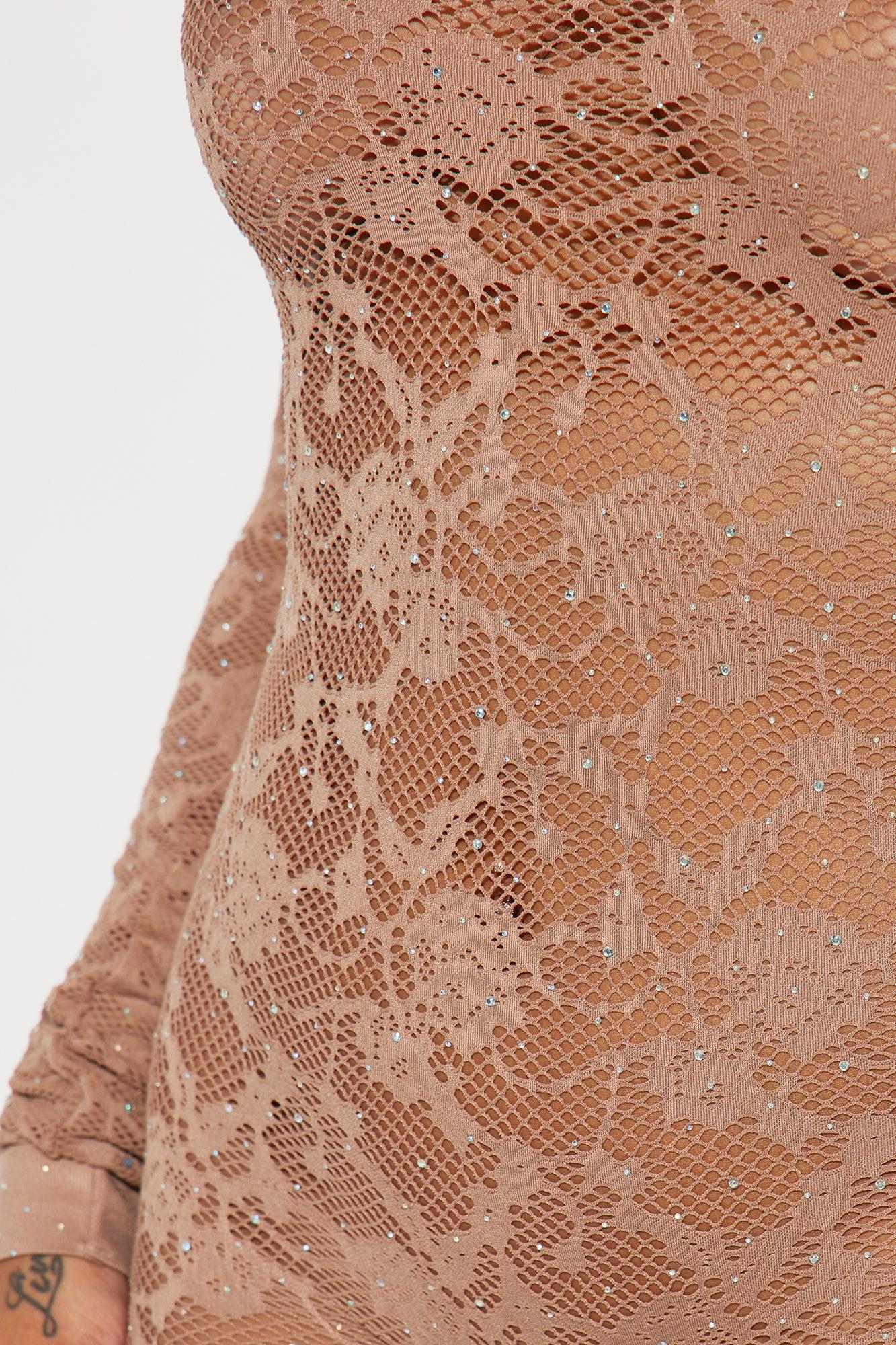 With Amor Embellished Seamless Jumpsuit - Brown Product Image