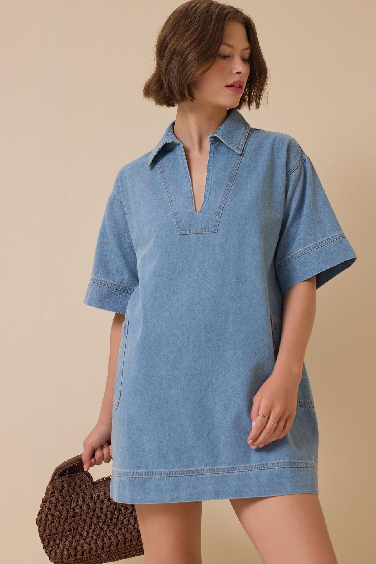Maya Denim V-Neck Dress Product Image