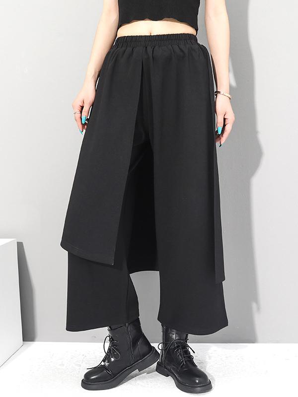 Irregularity Elastic Waist Wide Leg Solid Color Pants Product Image