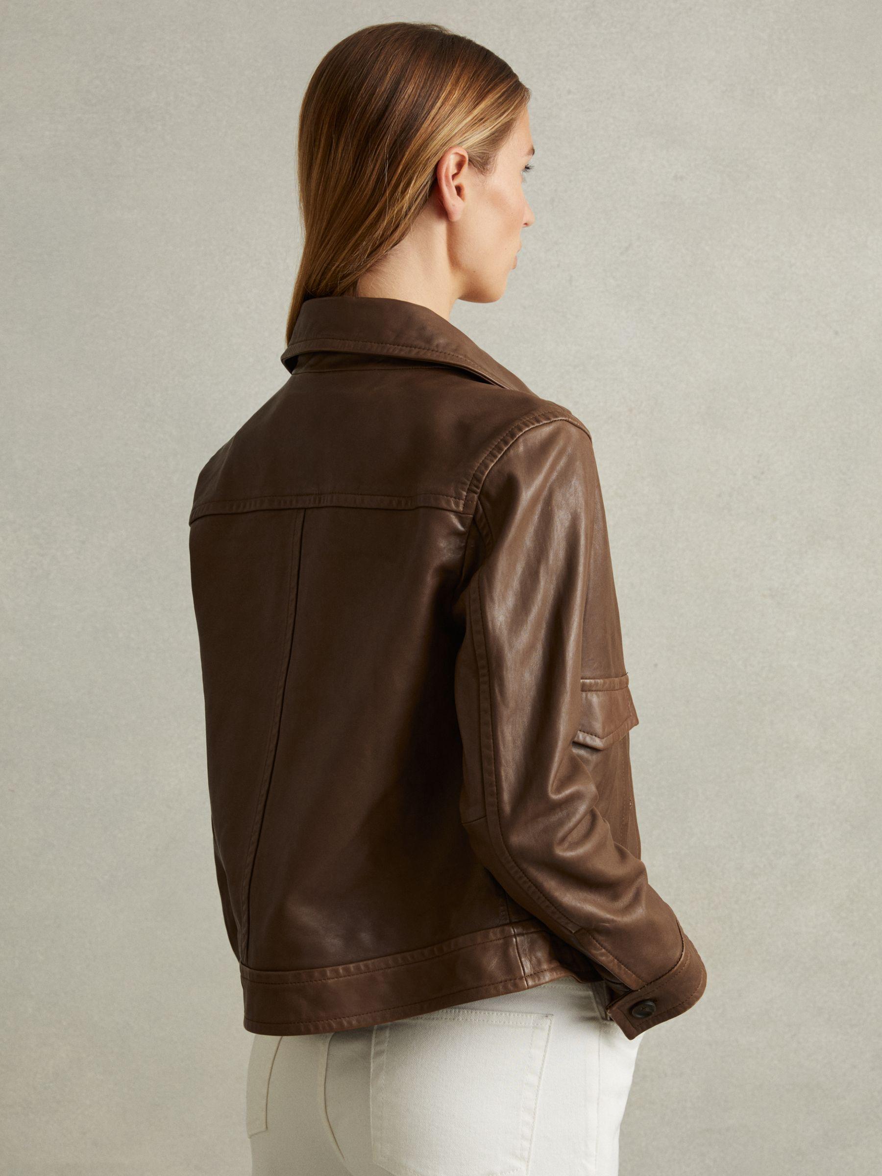 Leather Trucker Jacket in Chocolate Product Image