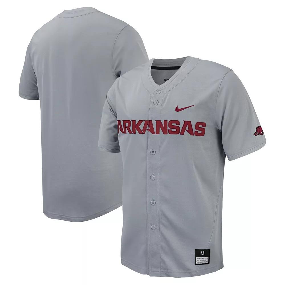 Men's Nike Gray Arkansas Razorbacks Replica Full-Button Baseball Jersey,  Product Image