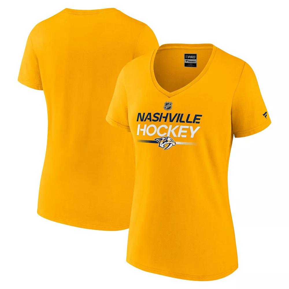 Women's Fanatics Gold Nashville Predators Authentic Pro Primary V-Neck T-Shirt,  Product Image